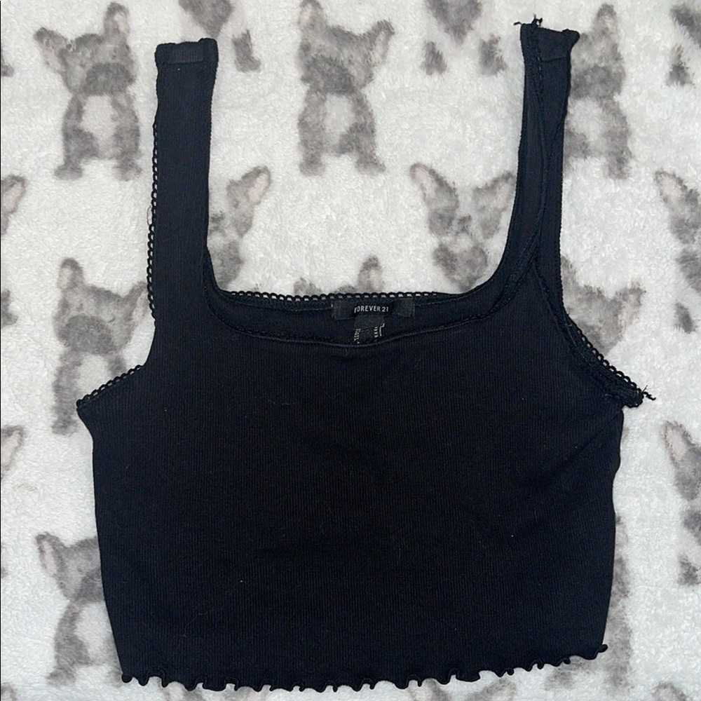 Forever 21 Black Fitted Crop Tank Top